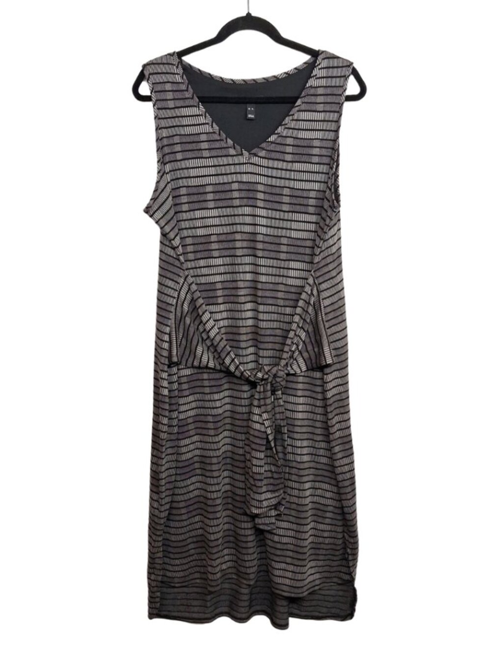 H BY HALSTON Gray Stripe Dress Tie-Waist Sleeveless Midi Stretchy XLarge